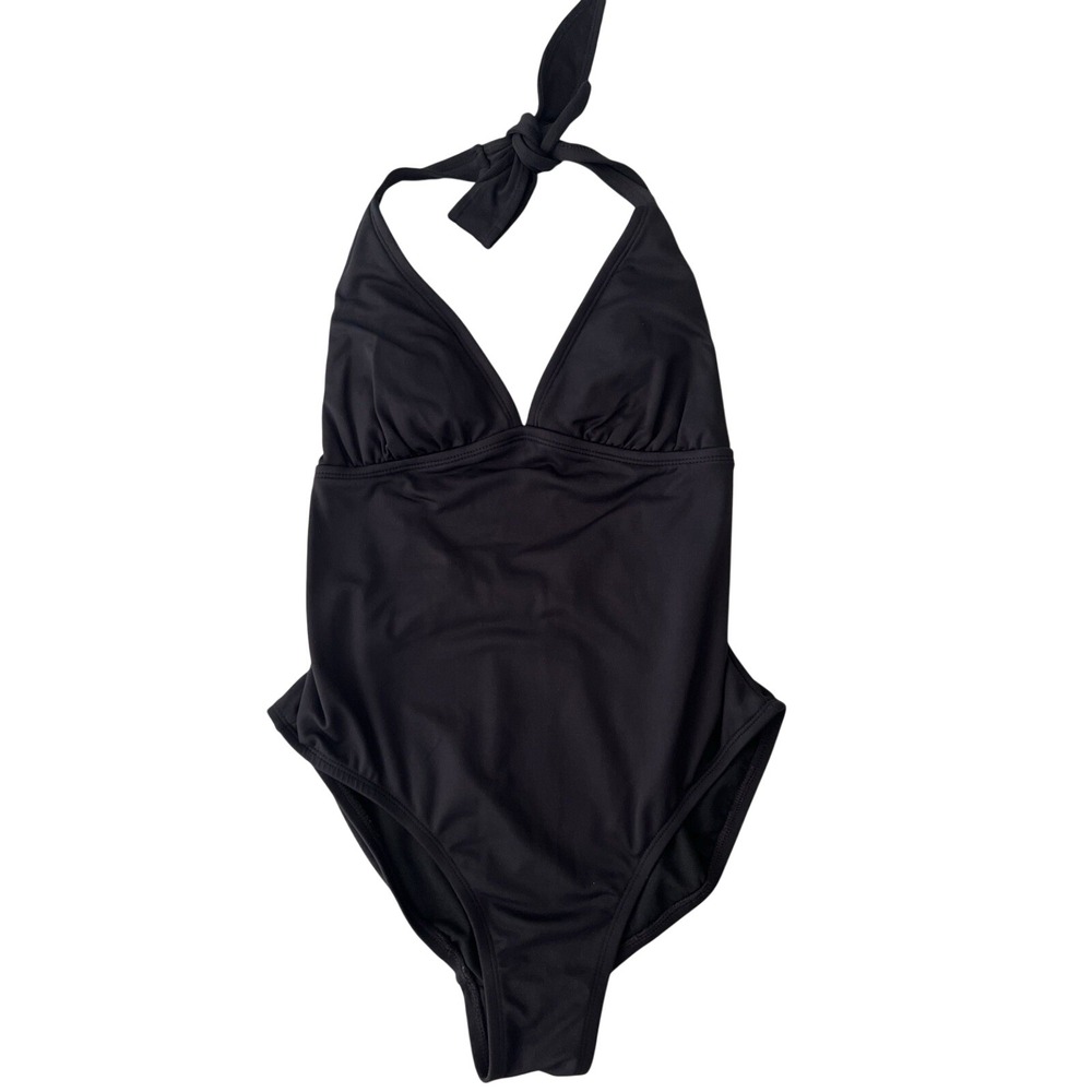 Gap Womens Black Halter One Piece Swimsuit V-Neck Open Back‎ Size M 539786-00-1
